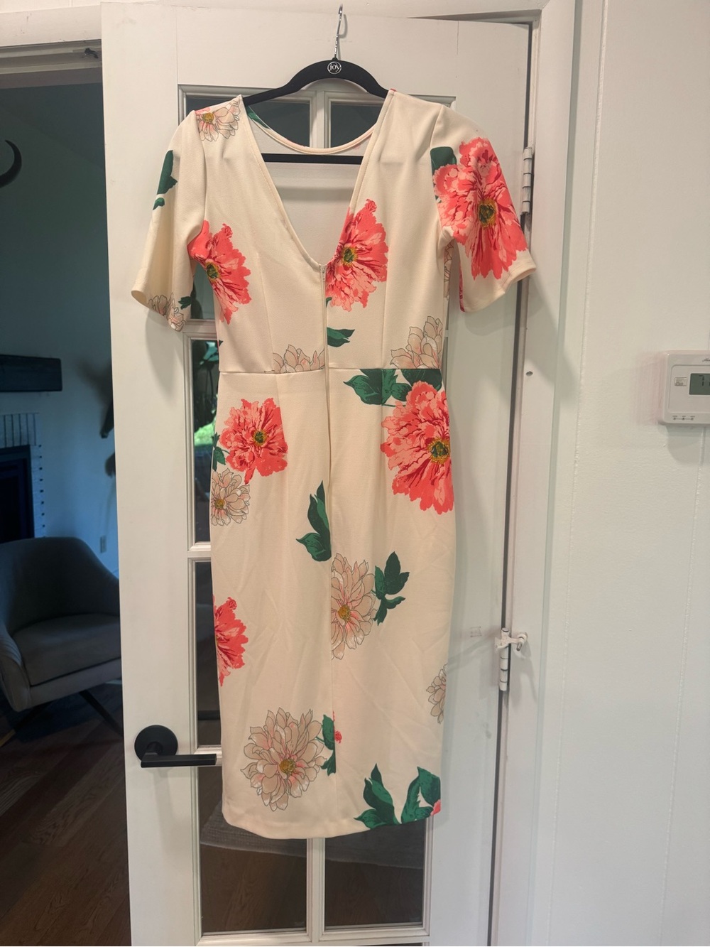 ASOS Cream Midi Dress with Coral Floral Print - Picture 2 of 3